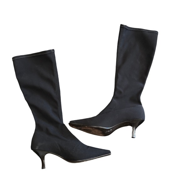 Donald Pliner Black Luna Stretch Fabric Pointed Toe Kitten Heel Booties 6M - Picture 1 of 8